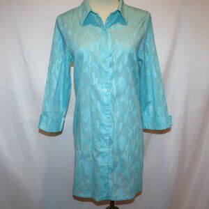Dialogue Turquoise Floral Button Front Shirt SMALL